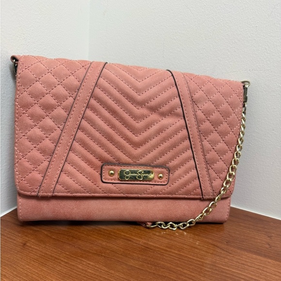 Jessica Simpson Handbags - Jessica Simpson Quilted Pink Clutch with Chain
